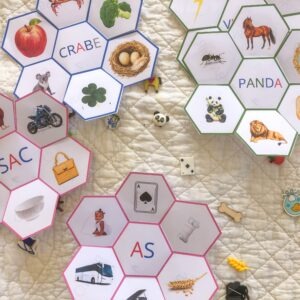 6 Alvéoles Lecture, jeu de lecture à imprimer, rose bleu et vert, Fichier Numeriqur